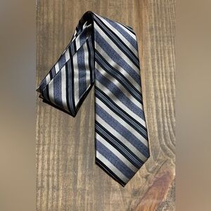 Quiet Luxury Silk Classic Clean Black, Tan & Silver Striped Tie